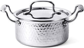 WANGYUANJI 1.8-Quart Stainless Steel Stock Pot with Lid, Small Soup/Sauce Pot, Tri-Ply Bottom, Induction Compatible, Dishwasher Safe, Hammered Finish
